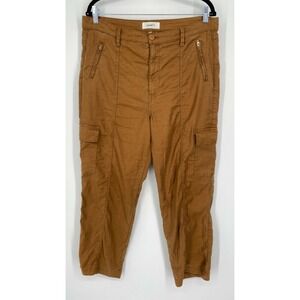 Level99 Linen Blend Cargo Pants Women's Size 31 High Rise Stretch Crop Caramel